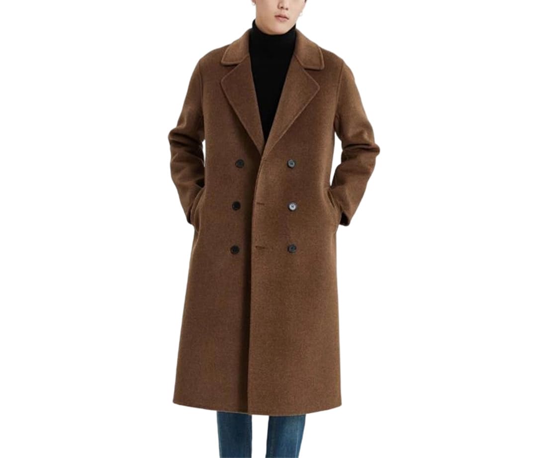 Men's Double-Breasted Wool Trench Coat Slim Fit Overcoat