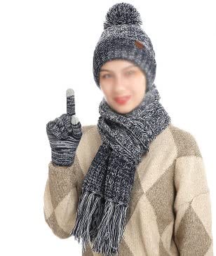 Women's Knit Hat Scarf & Touchscreen Gloves Set