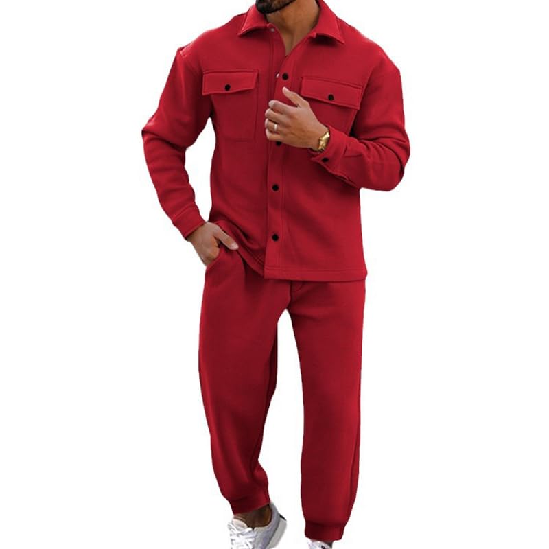 Men's Suede Shirt Jacket & Jogger Pants 2-Piece Set