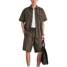 Men Short Sleeve Shirt Shorts Set Summer Loose Breathable Casual Two Piece Outfit