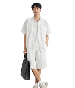 Men Short Sleeve Shirt Shorts Set Summer Loose Breathable Casual Two Piece Outfit