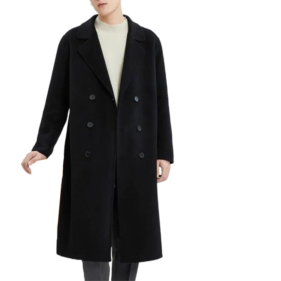 Men's Double-Breasted Wool Trench Coat Slim Fit Overcoat