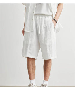 Men Short Sleeve Shirt Shorts Set Summer Loose Breathable Casual Two Piece Outfit