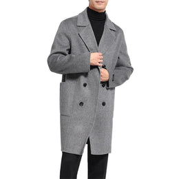 Men's Double-Breasted Wool Overcoat Notched Lapel Slim Fit Coat