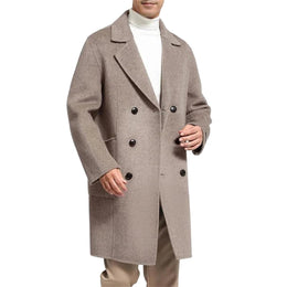 Men's Double-Breasted Wool Overcoat Notched Lapel Slim Fit Coat