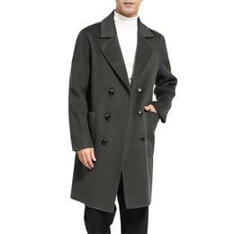 Men's Double-Breasted Wool Overcoat Notched Lapel Slim Fit Coat