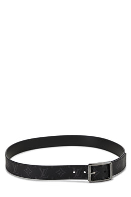 Louis Vuitton, Pre-loved Black Monogram Eclipse Reverso Belt 100, Black