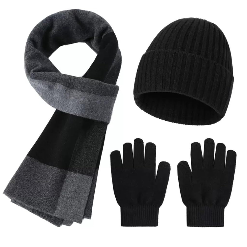 JSEIAJB Three Piece Set For Men's Winter Thickened Warm Gift Set Wool Scarf Hat Glove