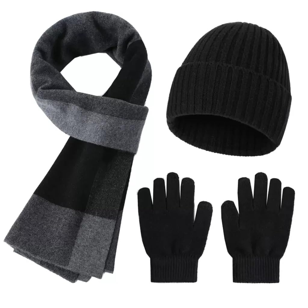 JSEIAJB Three Piece Set For Men's Winter Thickened Warm Gift Set Wool Scarf Hat Glove