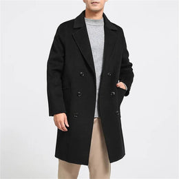 Men's Double-Breasted Wool Overcoat Notched Lapel Slim Fit Coat