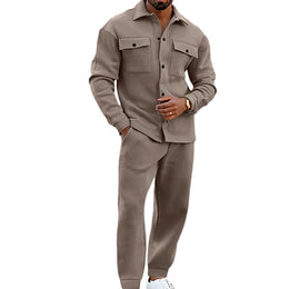 Men's Suede Shirt Jacket & Jogger Pants 2-Piece Set