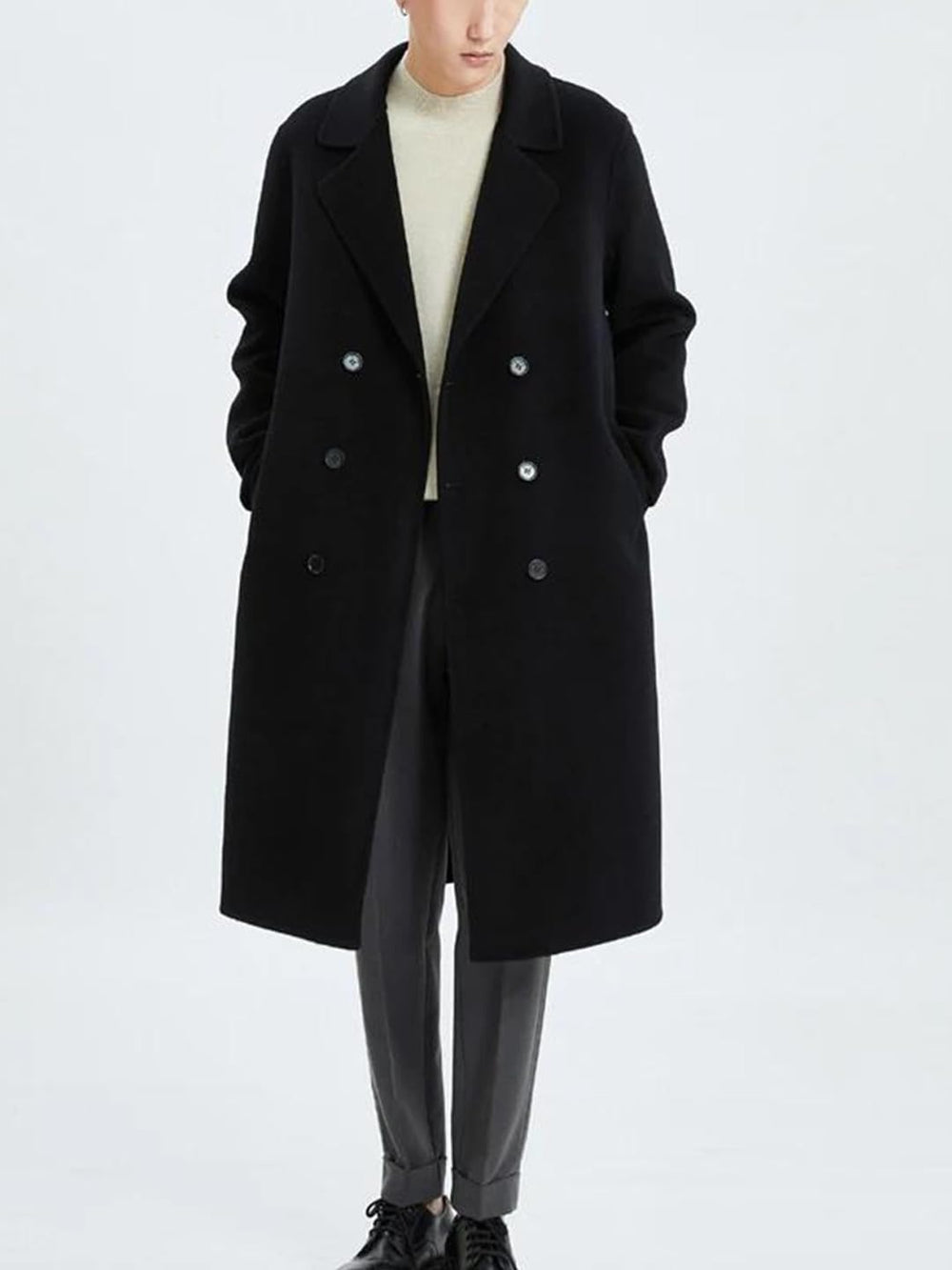 Men's Double-Breasted Wool Trench Coat Slim Fit Overcoat