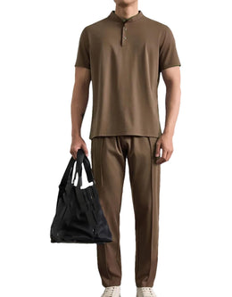 Men's Ice Silk Short Sleeve T-Shirt & Drawstring Shorts Set