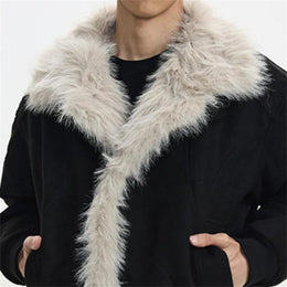 Men's Vintage Fleece Lined Suede Jacket Turn Down Collar Long Sleeves Cotton Padded Coat