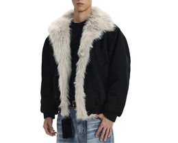Men's Vintage Fleece Lined Suede Jacket Turn Down Collar Long Sleeves Cotton Padded Coat