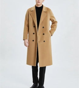 Men's Double-Breasted Wool Trench Coat Slim Fit Overcoat