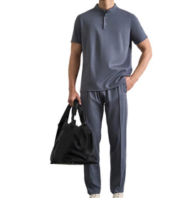Men's Ice Silk Short Sleeve T-Shirt & Drawstring Shorts Set