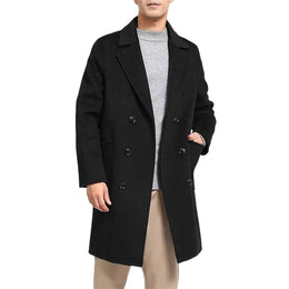 Men's Double-Breasted Wool Overcoat Notched Lapel Slim Fit Coat
