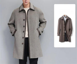 Men's Cashmere Sheepskin Trench Coat Slim Fit Overcoat