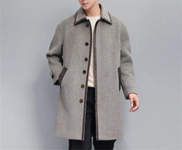 Men's Cashmere Sheepskin Trench Coat Slim Fit Overcoat