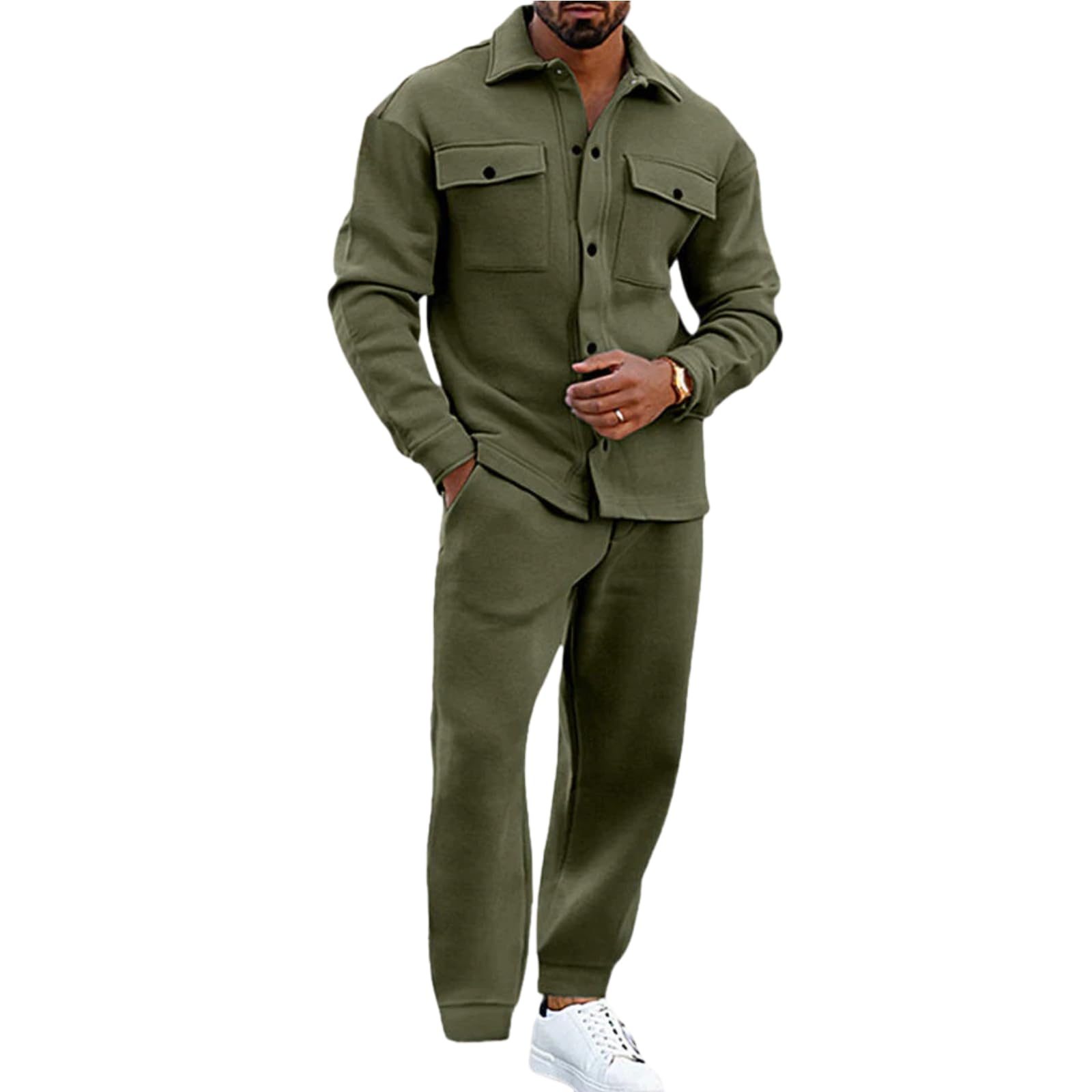 Men's Suede Shirt Jacket & Jogger Pants 2-Piece Set