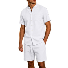 Men's Jacquard Stand Collar Shirt & Shorts 2-Piece Set