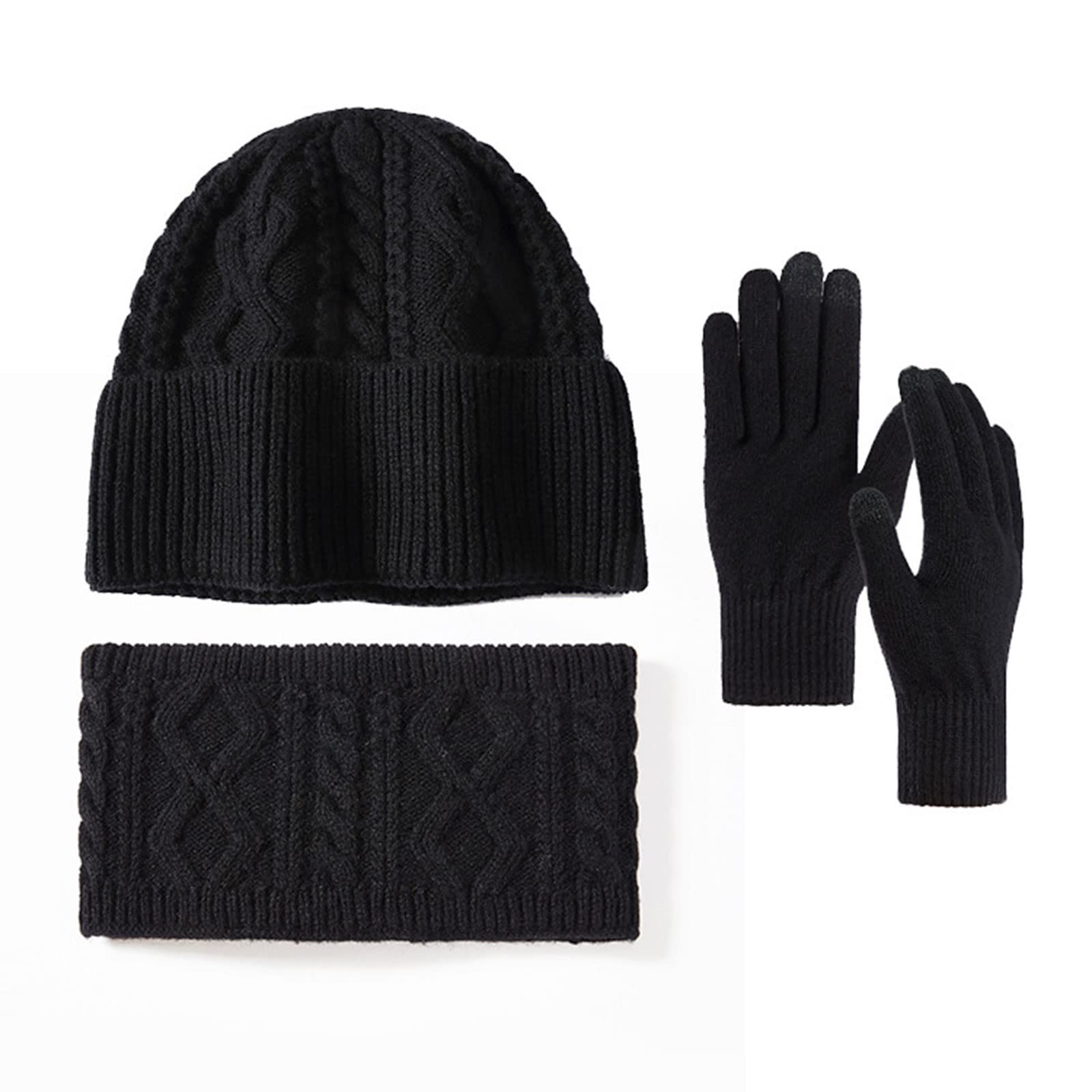 Women's Beanie Hat Scarf & Touchscreen Gloves Set