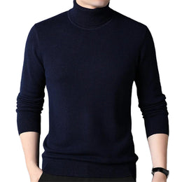 Men Thickening Knitted Sweaters Turtleneck Collar Pullover Solid Casual Knitwear