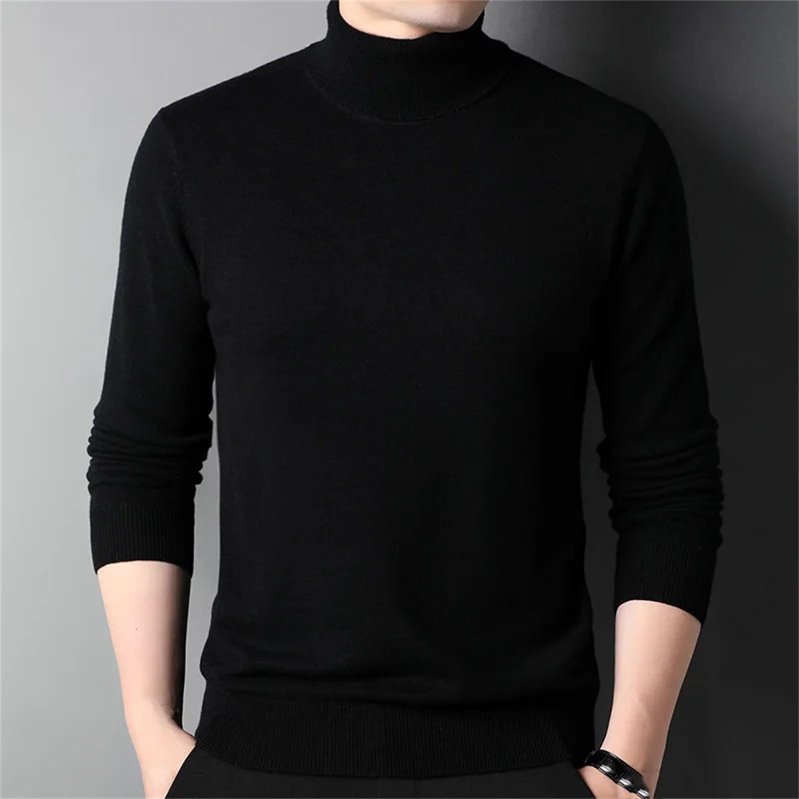 Men Thickening Knitted Sweaters Turtleneck Collar Pullover Solid Casual Knitwear