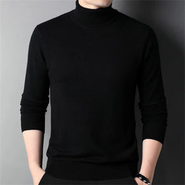 Men Thickening Knitted Sweaters Turtleneck Collar Pullover Solid Casual Knitwear