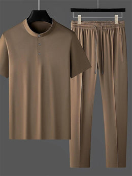 Men's Ice Silk Short Sleeve T-Shirt & Drawstring Shorts Set