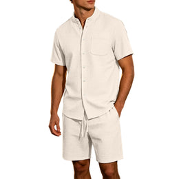 Men's Jacquard Stand Collar Shirt & Shorts 2-Piece Set