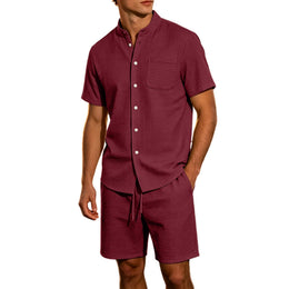 Men's Jacquard Stand Collar Shirt & Shorts 2-Piece Set