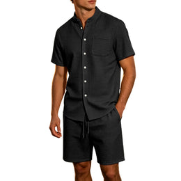 Men's Jacquard Stand Collar Shirt & Shorts 2-Piece Set