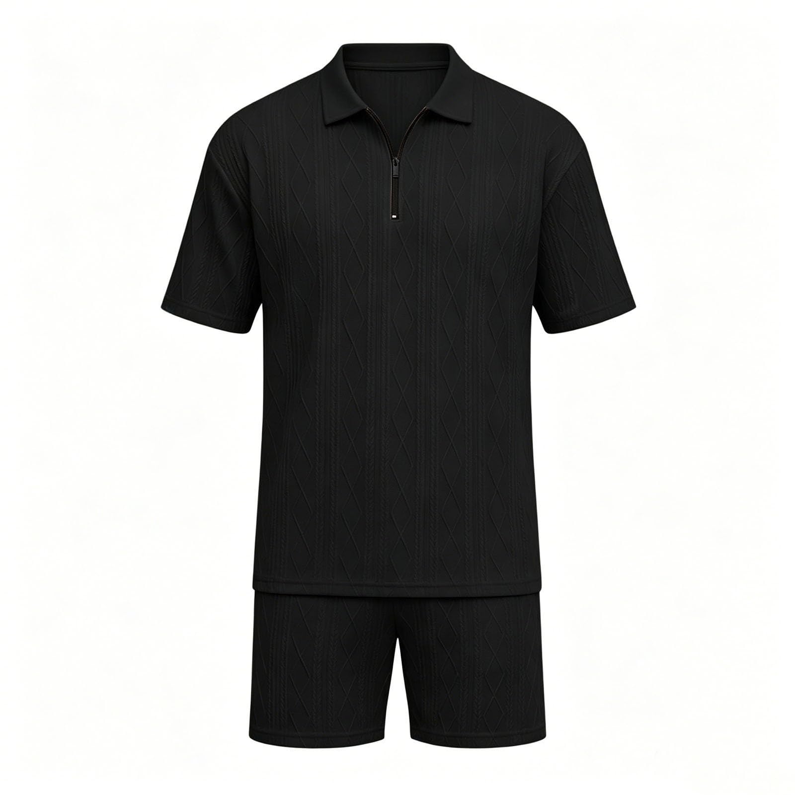 Men's Half Zip Polo Shirt & Shorts 2-Piece Set