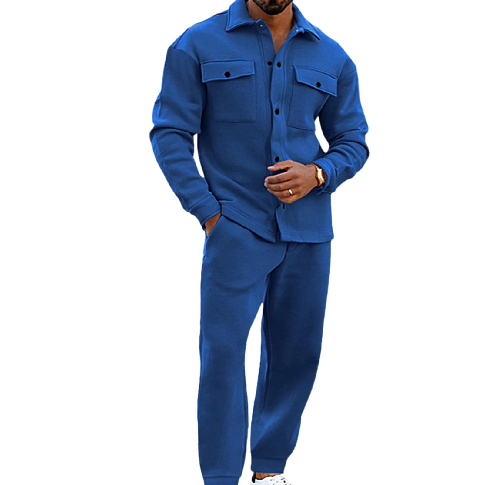 Men's Suede Shirt Jacket & Jogger Pants 2-Piece Set