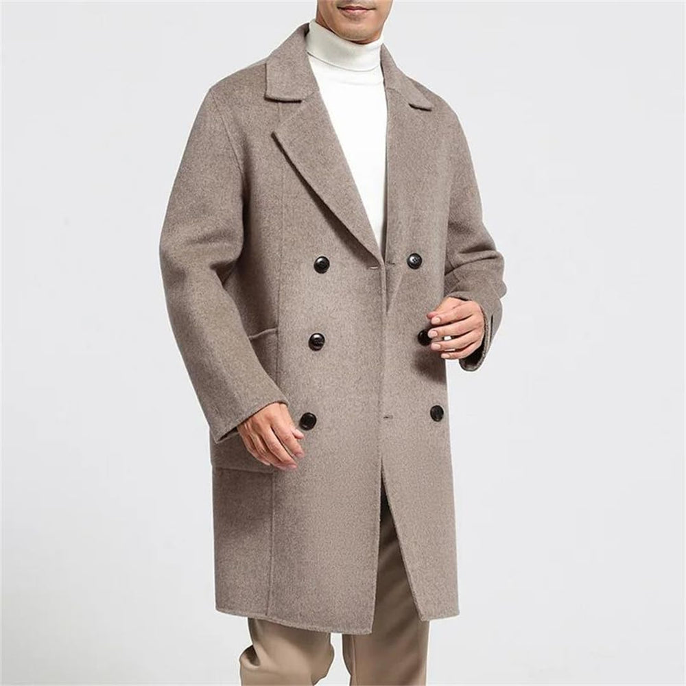 Men's Double-Breasted Wool Overcoat Notched Lapel Slim Fit Coat