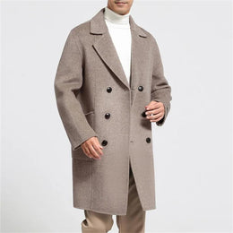 Men's Double-Breasted Wool Overcoat Notched Lapel Slim Fit Coat