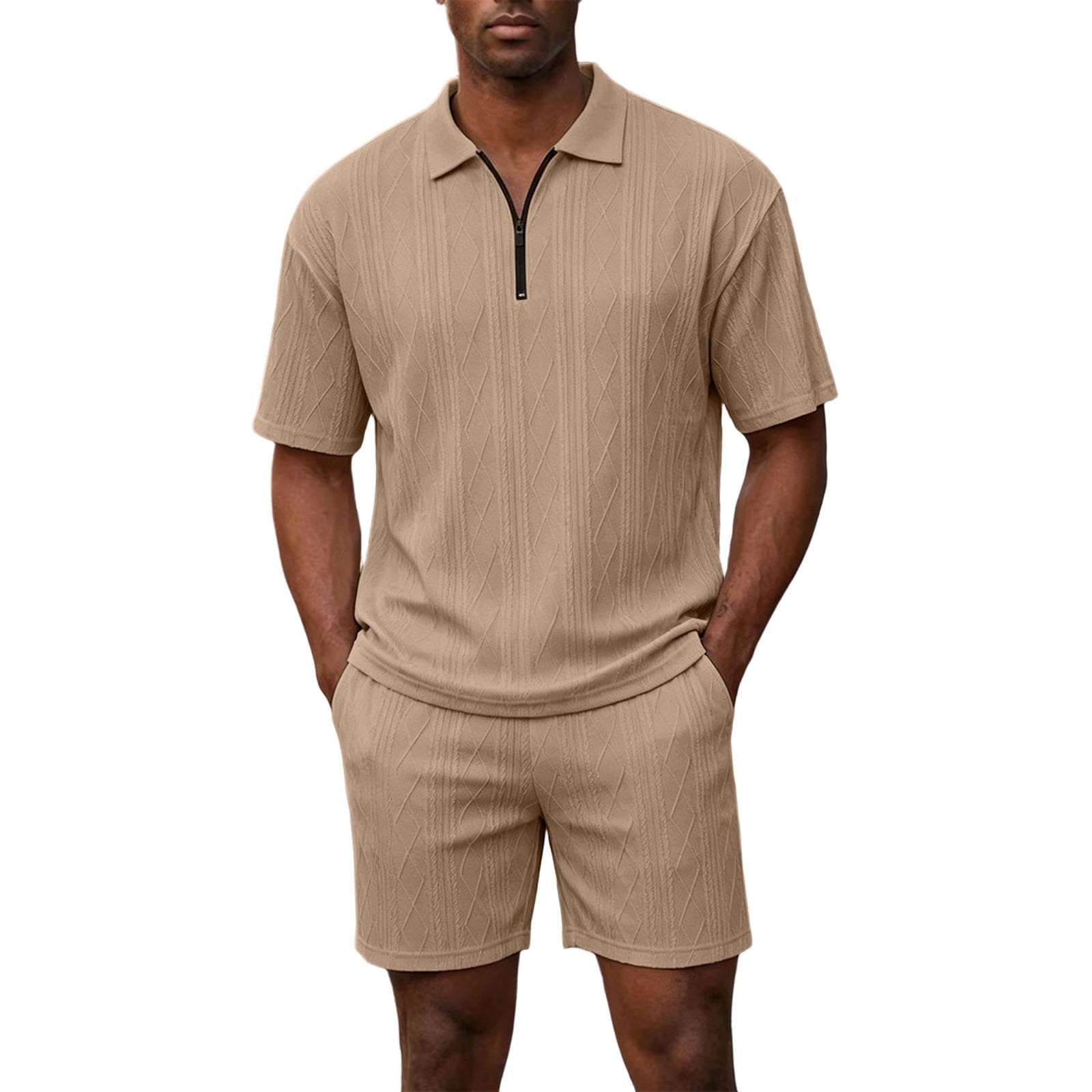 Men's Half Zip Polo Shirt & Shorts 2-Piece Set