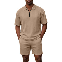 Men's Half Zip Polo Shirt & Shorts 2-Piece Set