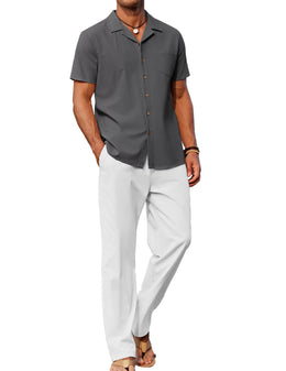 COOFANDY Men 2 Piece Linen Outfit Beach Button Down Shirt Casual Loose Pant Sets
