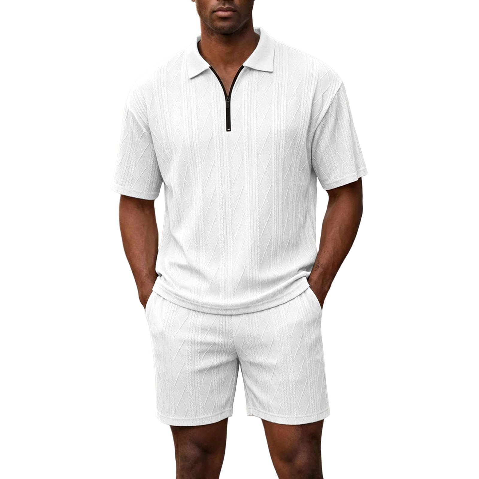 Men's Half Zip Polo Shirt & Shorts 2-Piece Set