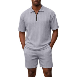 Men's Half Zip Polo Shirt & Shorts 2-Piece Set