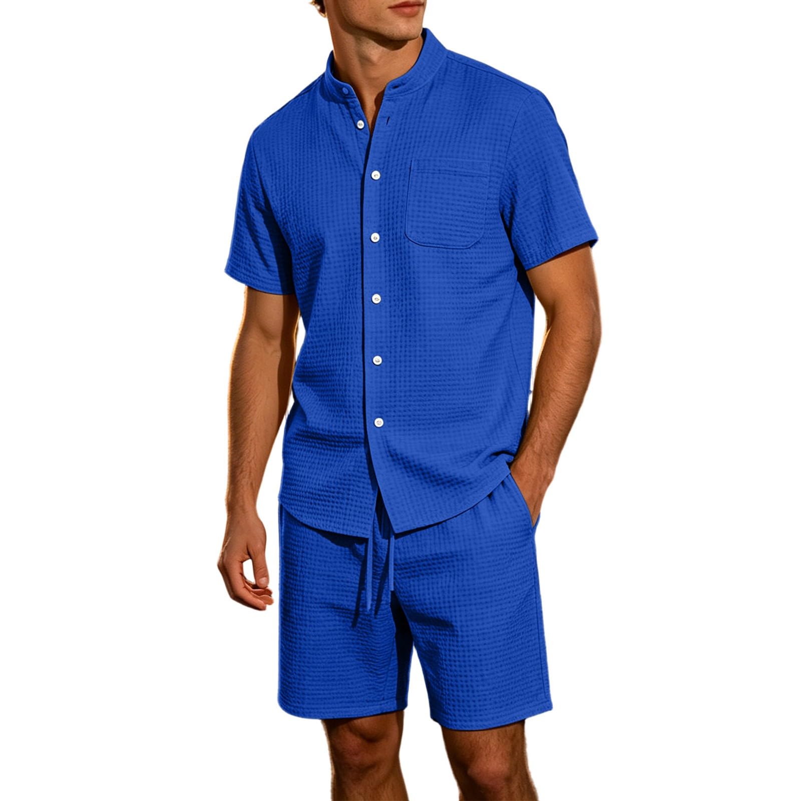 Men's Jacquard Stand Collar Shirt & Shorts 2-Piece Set