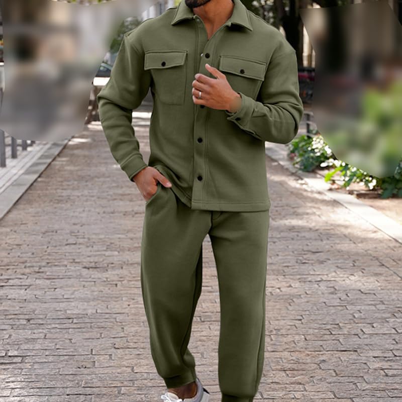 Men's Suede Shirt Jacket & Jogger Pants 2-Piece Set