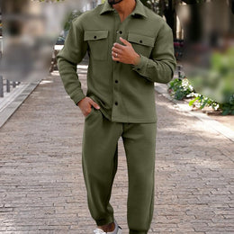 Men's Suede Shirt Jacket & Jogger Pants 2-Piece Set