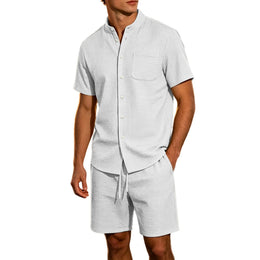 Men's Jacquard Stand Collar Shirt & Shorts 2-Piece Set