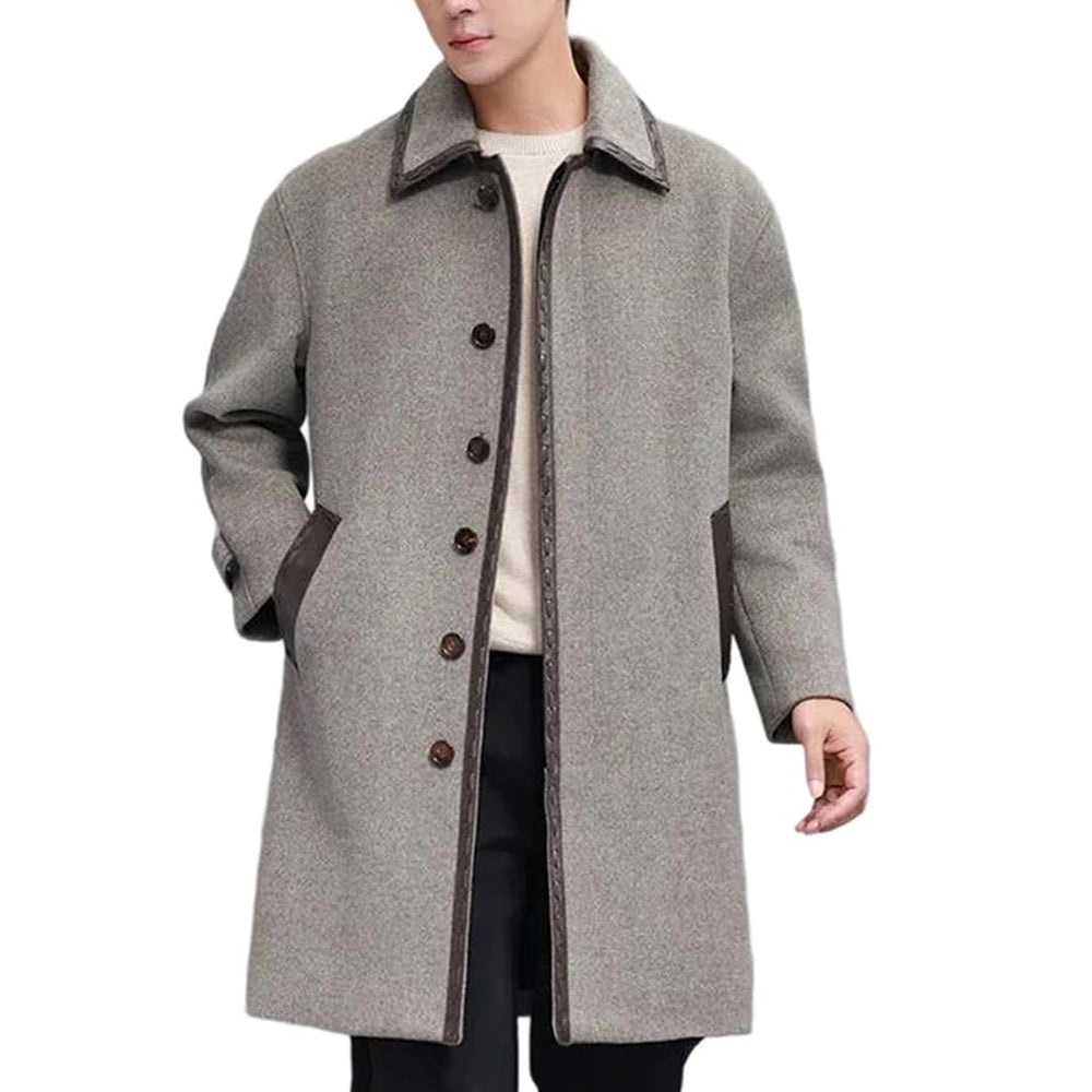 Men's Cashmere Sheepskin Trench Coat Slim Fit Overcoat