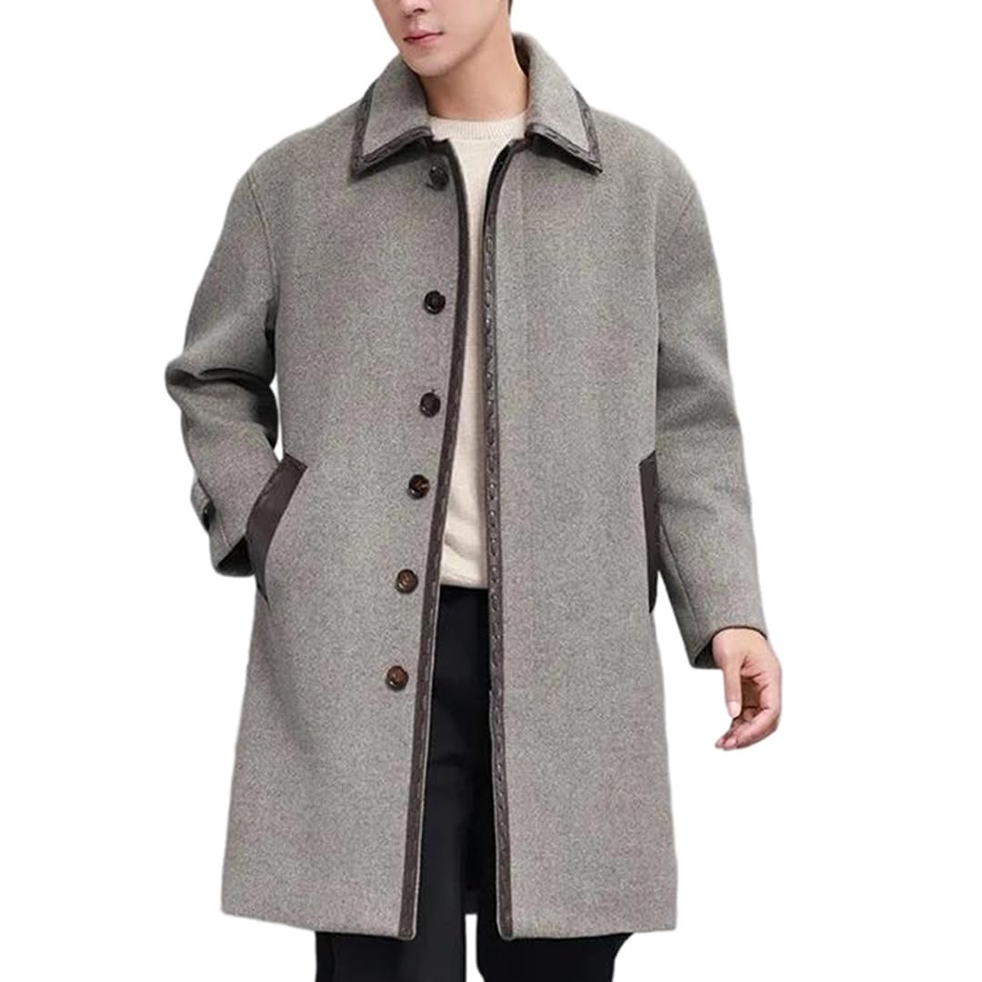 Men's Cashmere Sheepskin Trench Coat Slim Fit Overcoat