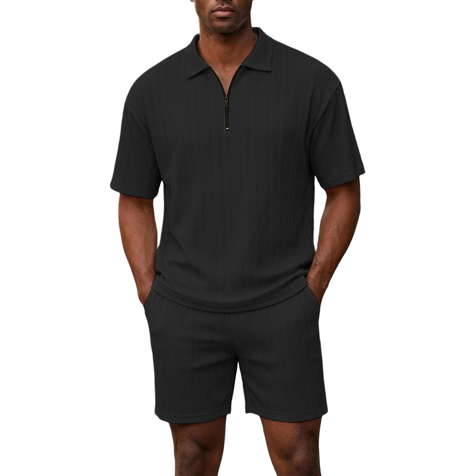 Men's Half Zip Polo Shirt & Shorts 2-Piece Set